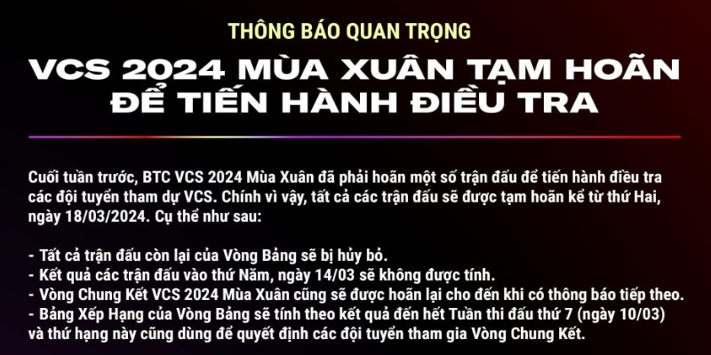 VCS tạm hoãn để điều tra